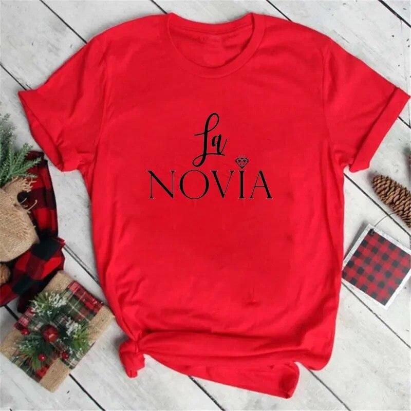 2023 Women La Novia Spain Inscriptions Team Bride Femme Wedding Shower T-Shirt Girl Bachelorette Hen Party T Shirts Unisex