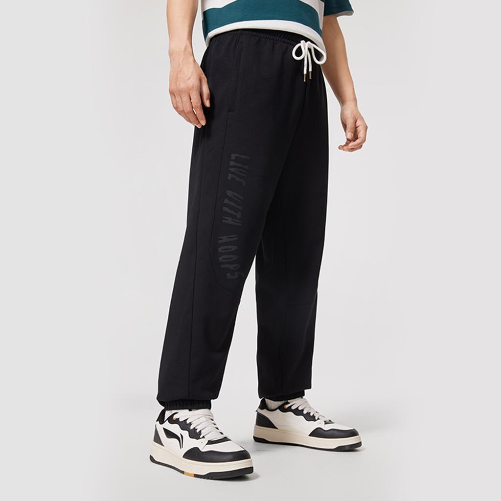 Li-Ning Σειρά Μπάσκετ Γράμμα Μεσοκάβαλο με Κορδόνι Αναπνεύσιμο Ευέλικτο Πλεκτό Αθλητικό Παντελόνι Ανδρικό Παντελόνι Μαύρο AKLV085-3
