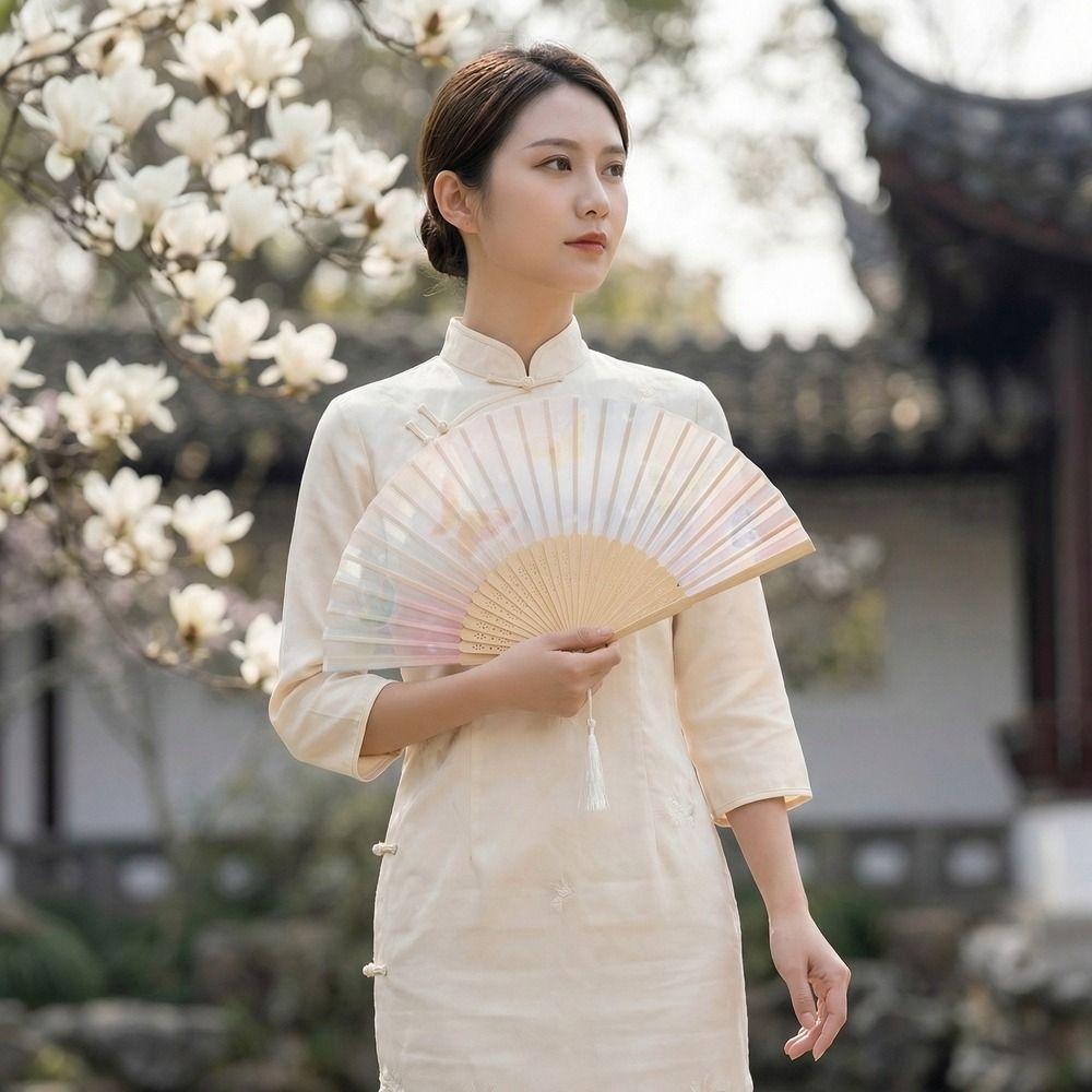2PCS/SET Traditional Ancient Folding Fan Vintage Bamboo Fan Dance Fan  Cheongsam Matching