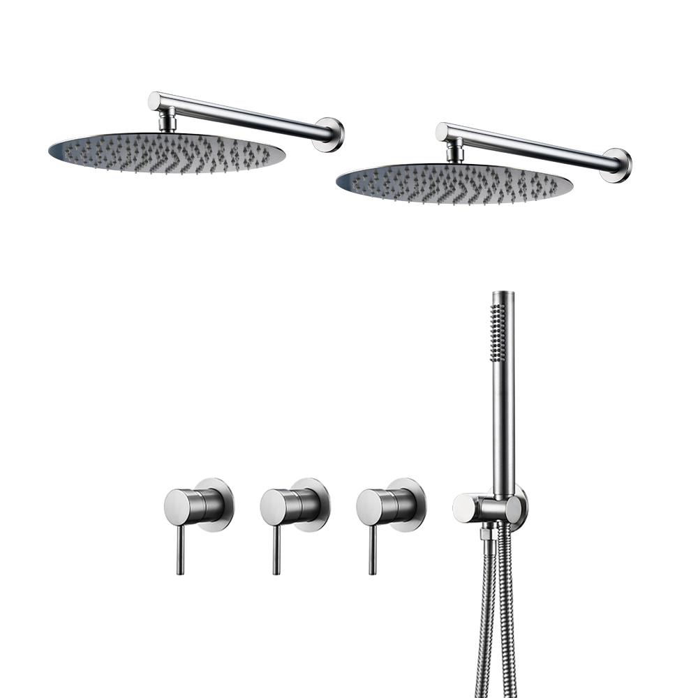 8-12 Inch Double Shower Head Brushed Rose Gold Shower Mixer 3 Concealed Handles Wall Mounted Hot & Cold Wall Mounted Tap