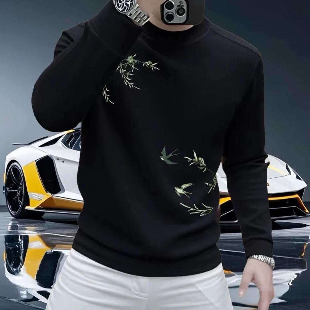Men's Autumn/Winter Retro Print Chinese Style Crew Neck Hoodie - Trendy, Fashionable, High Quality, Long Sleeve Top