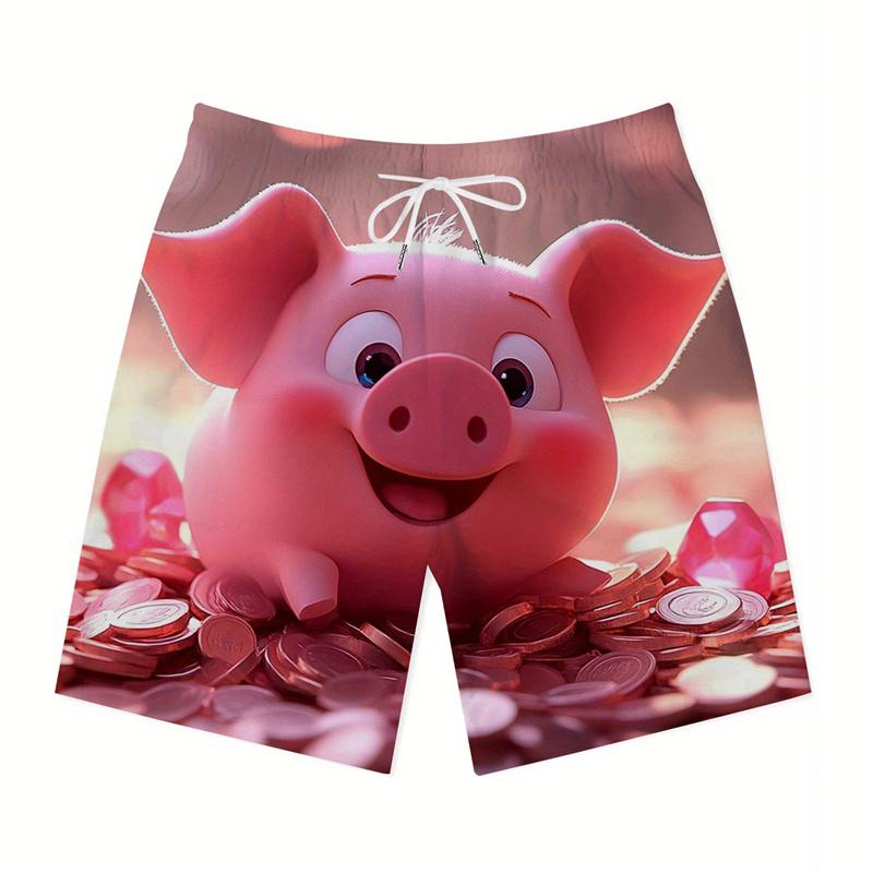 Summer 3D Funny Pig Pattern Print Shorts Fashionable Casual Beach Hawaii Men's Shorts