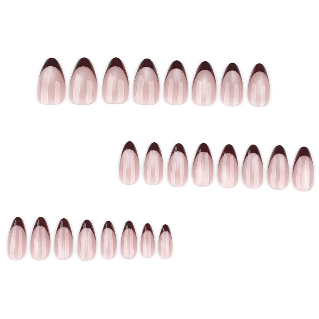 Cat Eye Glitter Brown French Almond Short False Nails - Hot Selling Fall/Winter Tips