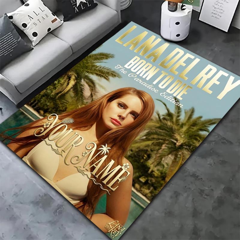 Lana Del Rey Fan Art Benutzerdefinierter Namens Teppich für Wohnzimmer Schlafzimmer Haus Sofa Dekoration Kinder Spiel Rutschfeste Fußmatte