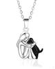DAFNE Girl and Dog Hug Necklace Pet Theme Pendant Gift for Daughter Girlfriend Friend Black