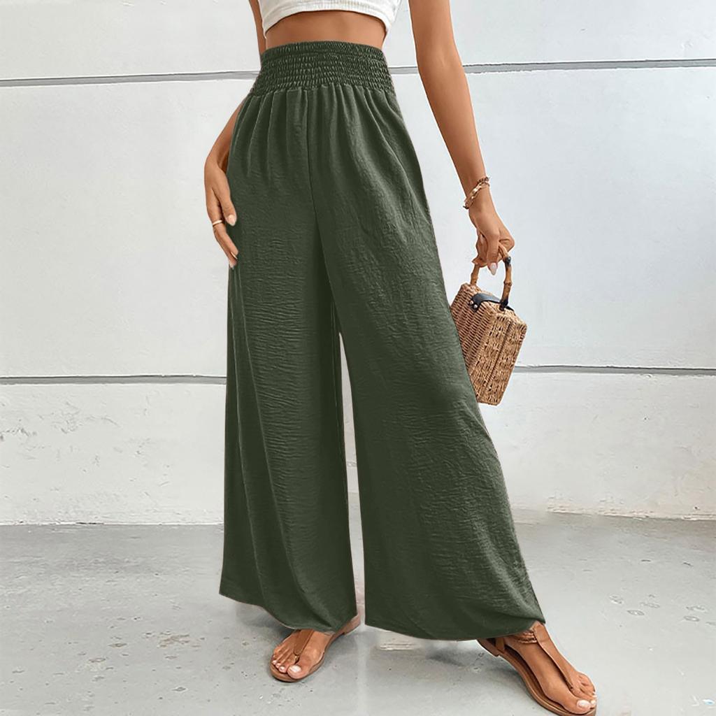 Women's Fashion Holiday Trousers Casual Tight Waist Wide Leg Pants