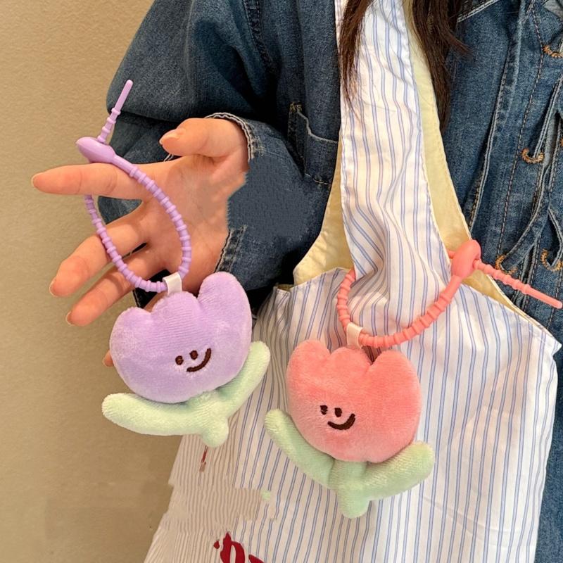 New Cute Flower Keychain Colorful Tulip Plush Key Chain Kawaii Soft Plush Bag Charms For Women Girls Handmade Adorable Gift