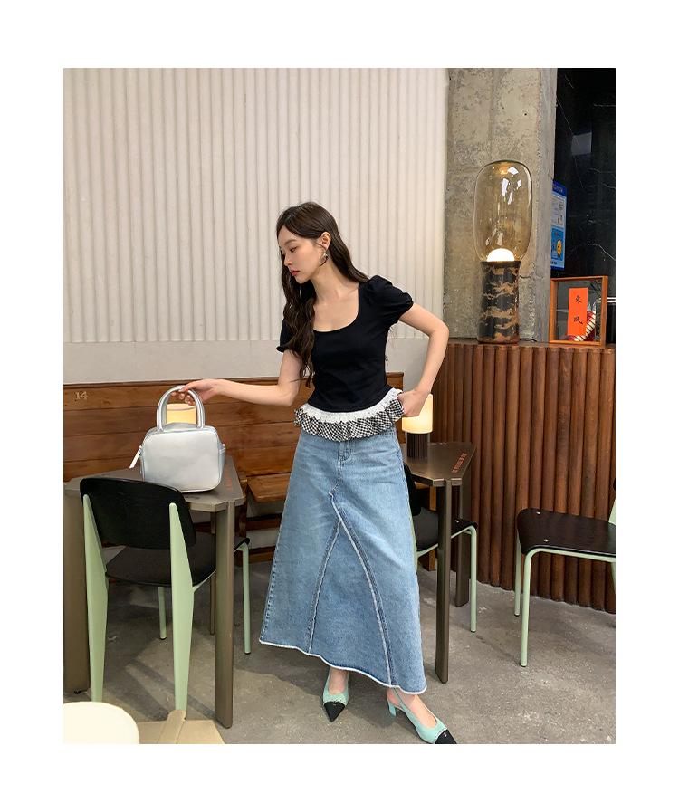 Interpret Beauty Summer 2025 Sweet Lace Trim Slimming Square Neck Short Sleeve T-Shirt S5012