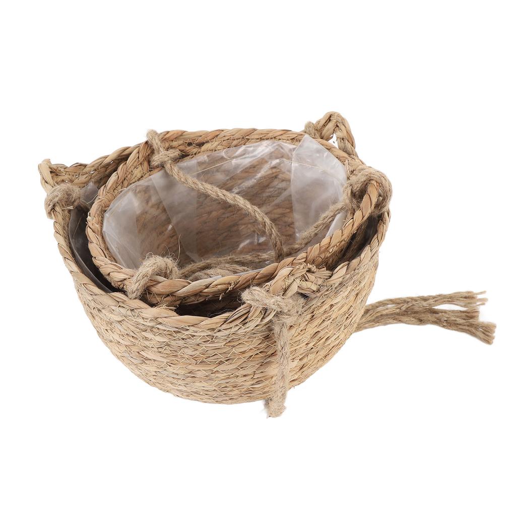 2-stöckiger gewebter Hängekorb Hanfseil hängender Obstkorb Blumenpflanzen Wandkorb Dekor Mehrzweck für Wohnzimmer Schlafzimmer