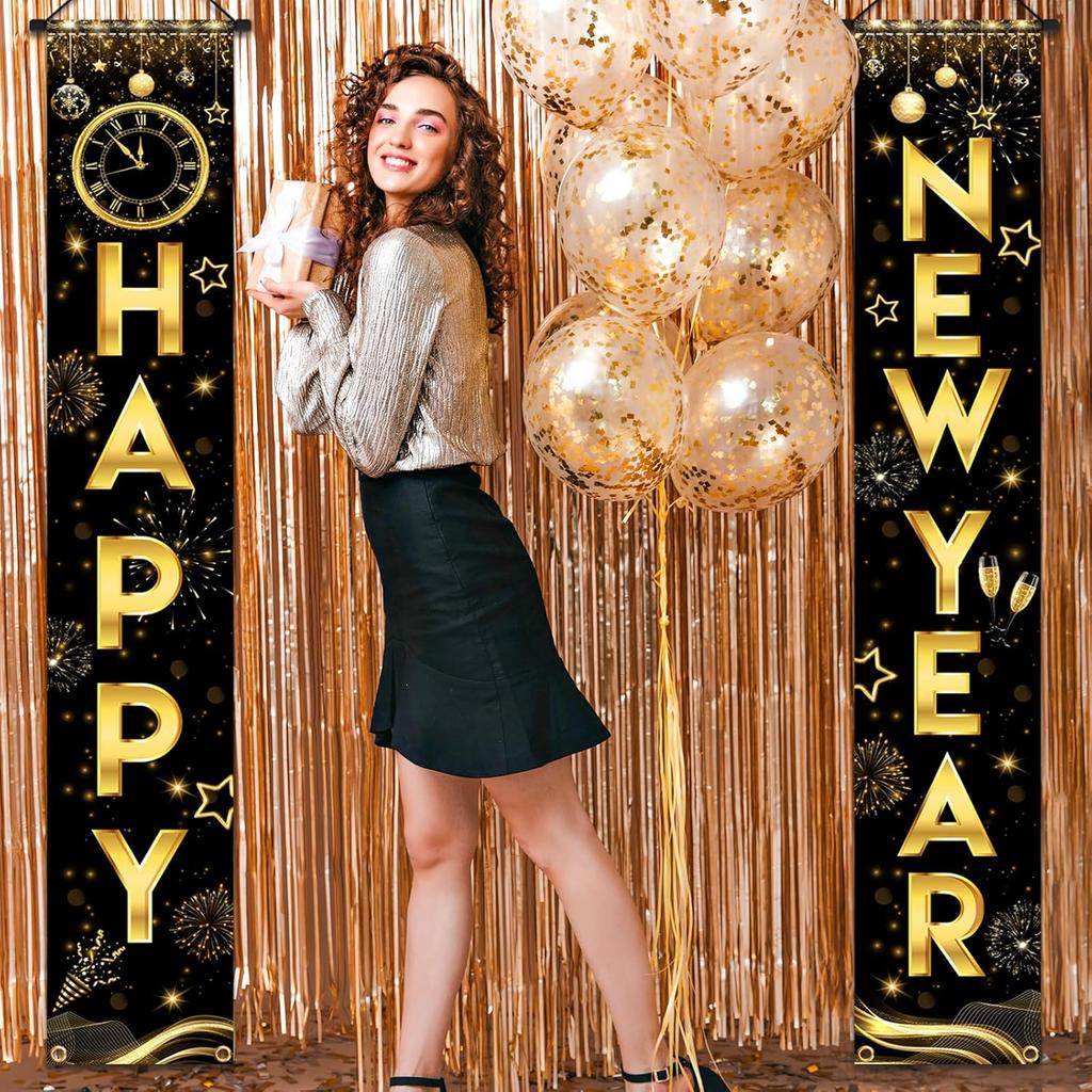 New Years Decorations 2026 Porch Banner, Happy New Year Door Banner New Year Front Porch Hang Door Banners, New Years Door Banner for NYE Party