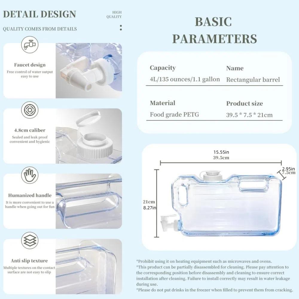 4L Water Storage Container Transparent Camping Water Tank Outdoor Drinking Bucket  Water Equipment