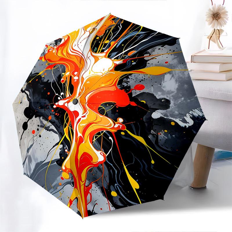 

1pc Automatic Folding Umbrella with Abstract Fire and Ice Design, Portable Tri-Fold for Outdoor Use, Festive Gifts, Travelers, Daily Use.X001