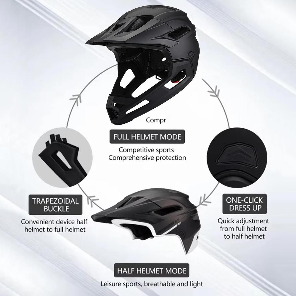 Adult Full Face Bike Helmet Mountain Bike Helmet BMXDirtbike Skateboard With Detachable Chin Guard Safety Head Protection