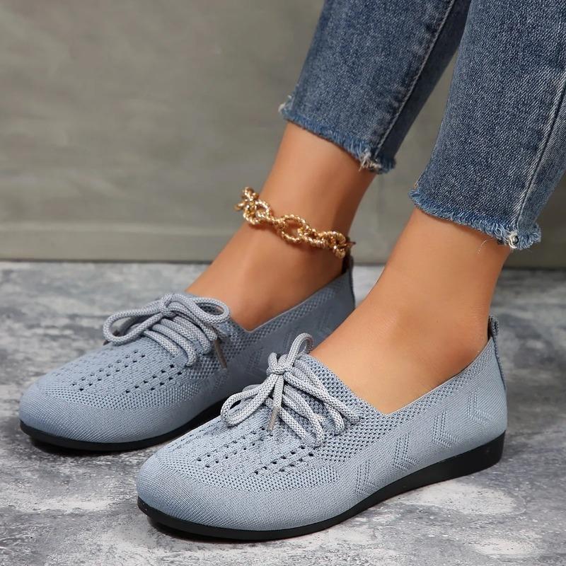 Fashion 2024 New Autumn Women's Fashion Lace Up Mesh Breathable Women's Flat Shoes Casual Round Toe Walking Shopping Women's Mom Shoes