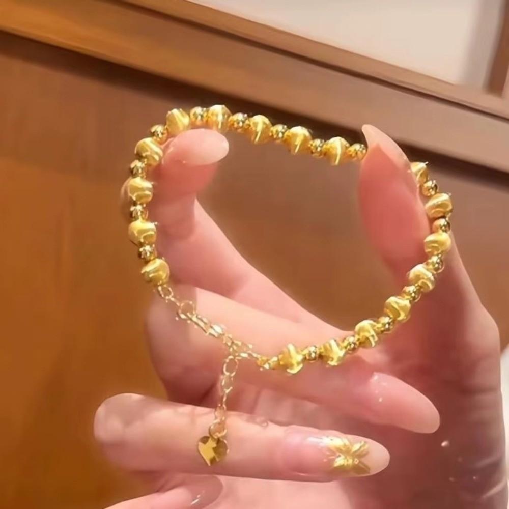 Intertwined Pattern Women's Laser Brushed Bead Bracelet Matte Finish Round Gold Hand Chain Gifts