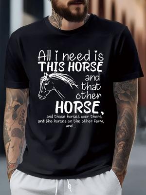 Pferd Buchstaben Grafik Gedrucktes Kurzarm Luxus Baumwoll T-Shirt für Sommer Unisex Männer und Frauen Lässig Locker Mode Trend
