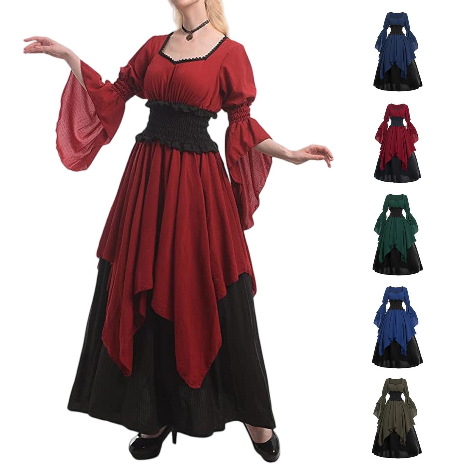 

Dress For Women Stage Costume Halloween COS Retro Solid Color Waistband Dress Party Evening Night Long Dress XL