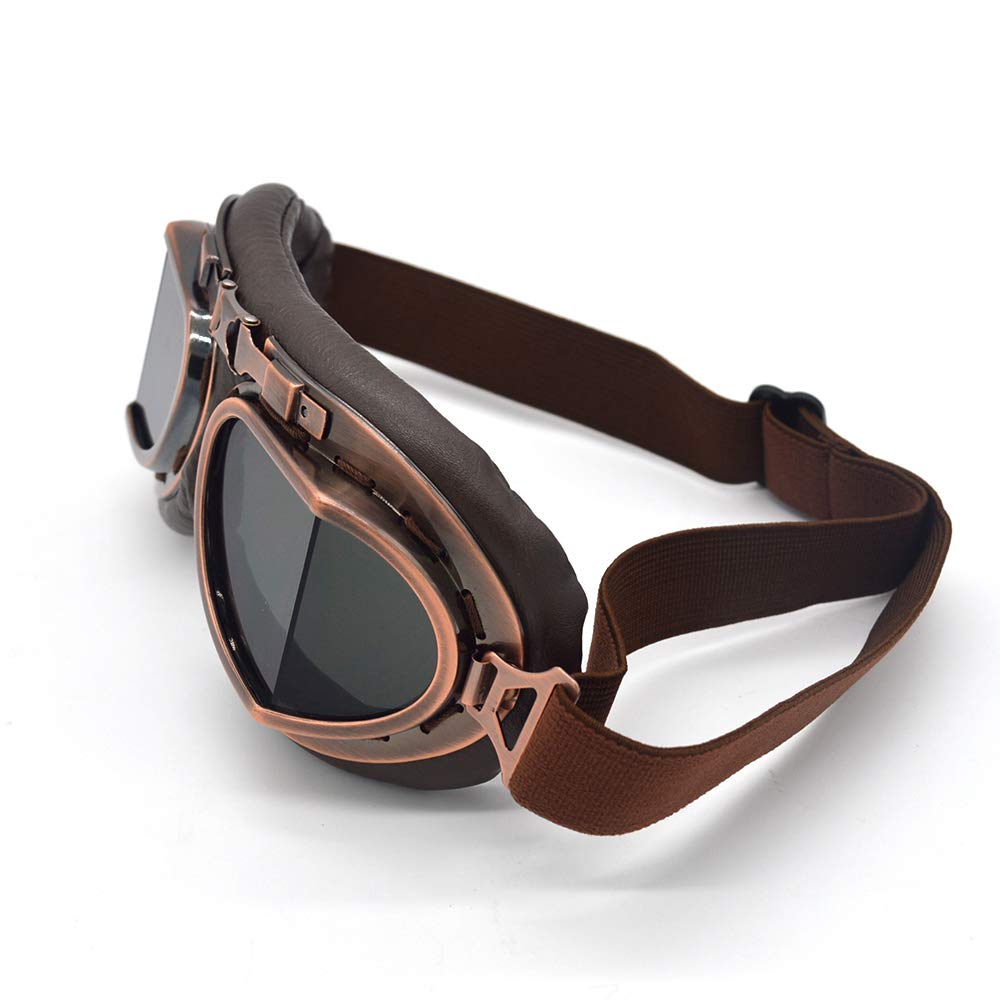 [evomosa] Vintage Retro Motorcycle Cycling Sports Goggles Helmet UV Protection Multi-Purpose Use Protective (Smoke)