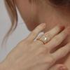 Women's High-End French Retro 14K Gold-Plated Titanium Steel Ring with Mother-of-Pearl Stripes