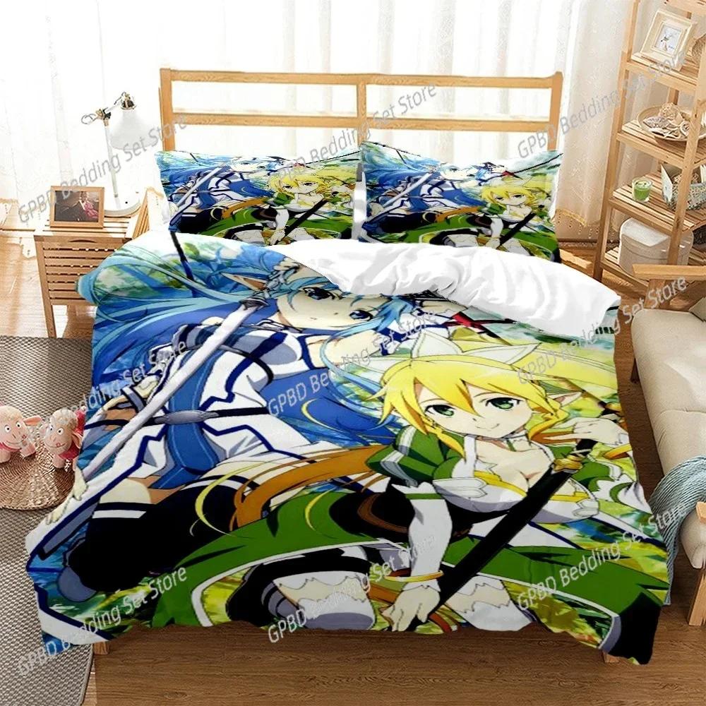 SAO Anime Art Print Fashion Article Comfortable Duvet Cover Pillowcase Bedding Set Children Bedroom Decoration Home Textile