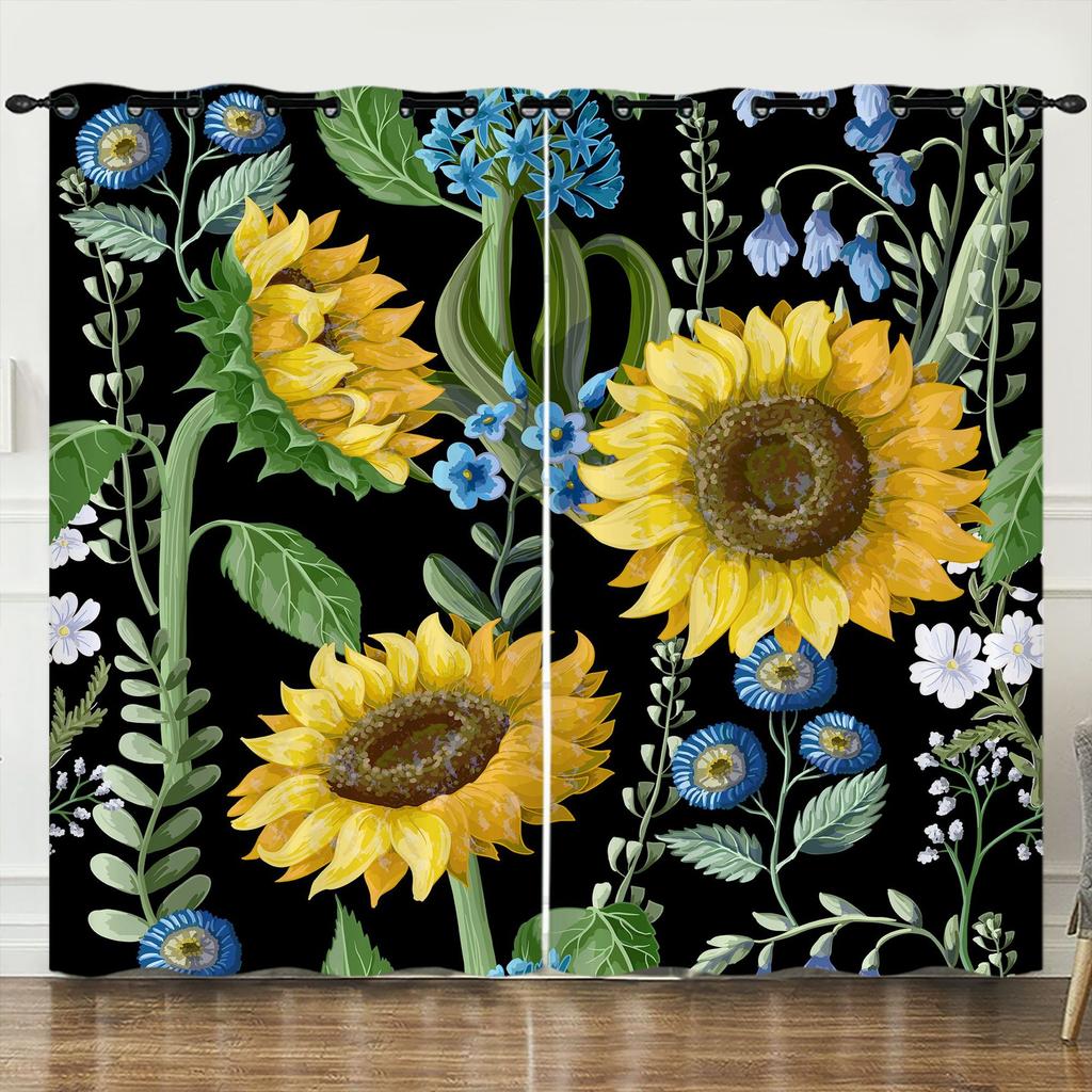 Curtains Flower Fresh Sunflower 3D Digital Printing Blackout Curtain Punching