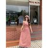 Halter Red Plaid Suspender Dress Women's Summer New French Pastoral Slim Waist Slim Skirt