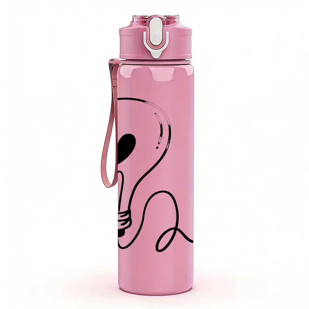 1PC Light Bulb Love Wire Graphic,750ml Color Plastic Sports Water Bottle,Leakproof Flip Straw Lid,Suitable for Sports Office Home Use