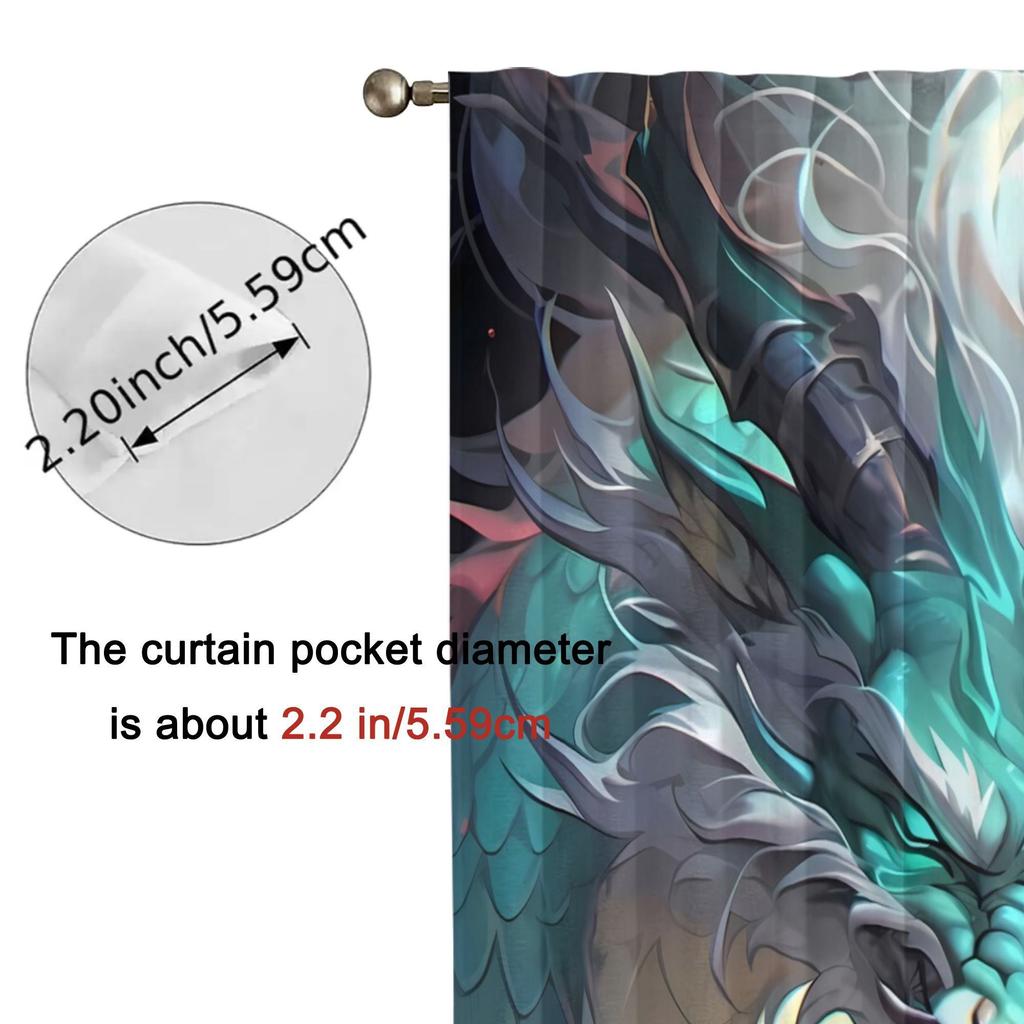 2pcs Vintage Dragon Print Blackout Curtains - Matte Polyester, Rod Pocket Design with Eyelet, Machine Washable, Fashio