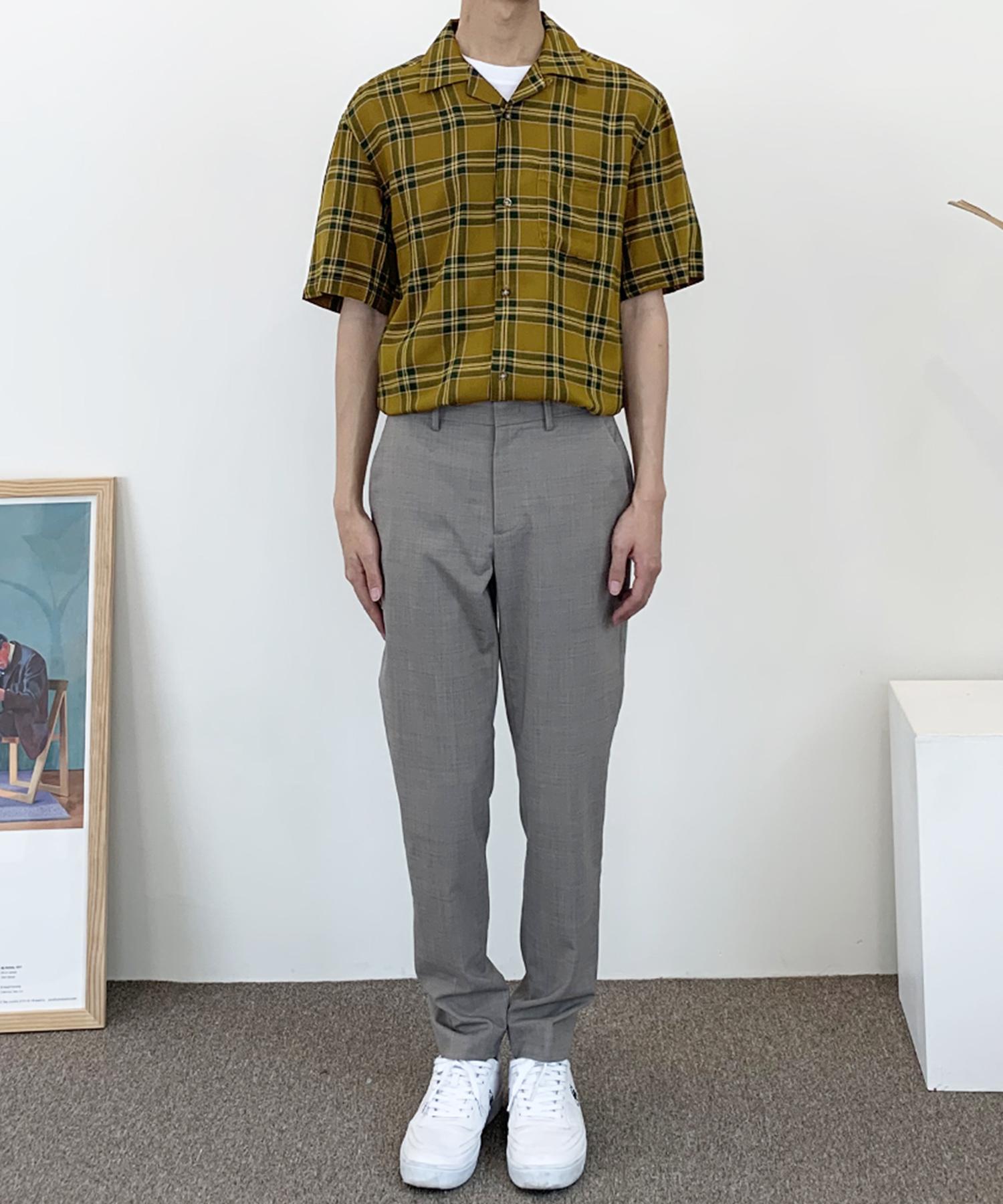 The Shirt Studio Olive Loose Fit Rayon Check Open Collar Short Sleeve Shirt 105