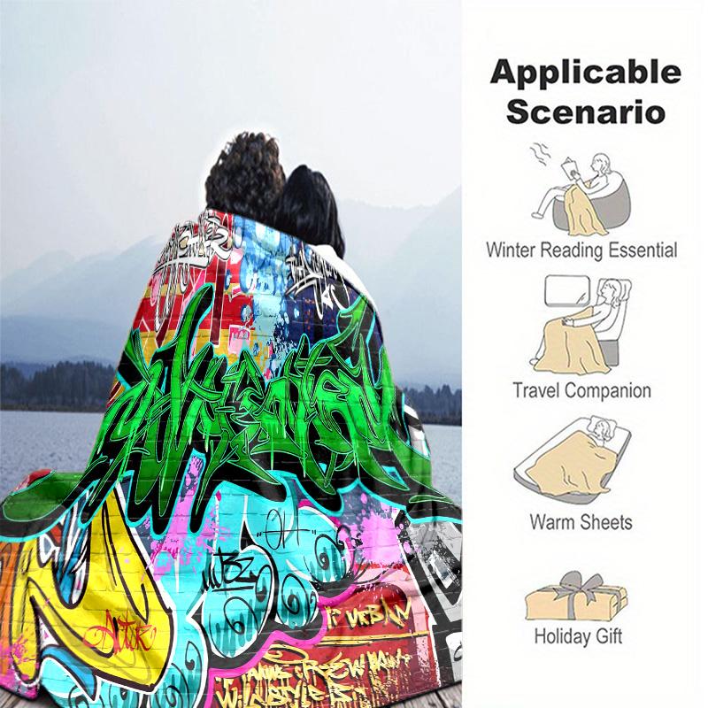 Graffiti Print Blanket Soft Comfortable All Seasons Suitable Sofa Office Nap Travel Birthday Gift Christmas Present