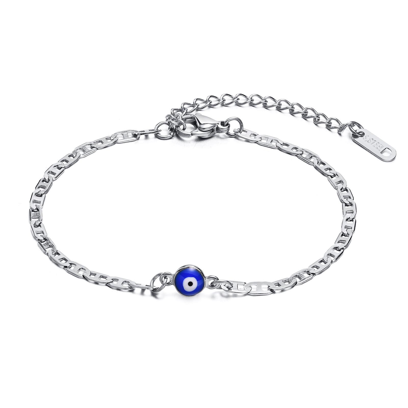 Women s Turkey Evil Eye Bracelet Stainless Steel Silver Color Chain Fashion Blue Eye Amulet Jewelry