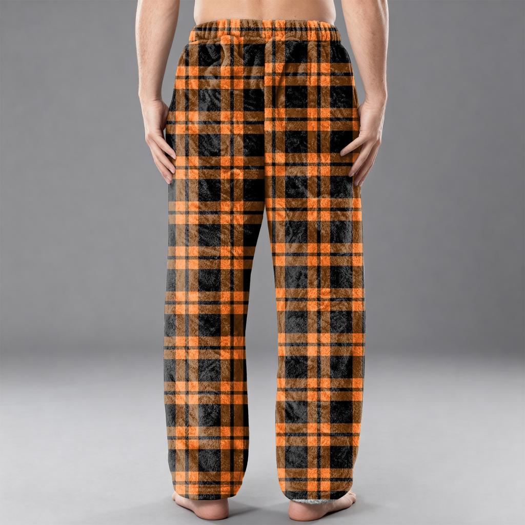 Men's Flannel Pocket Casual Pants, Printed Pocket Casual Pants, Home Sleeping Pants