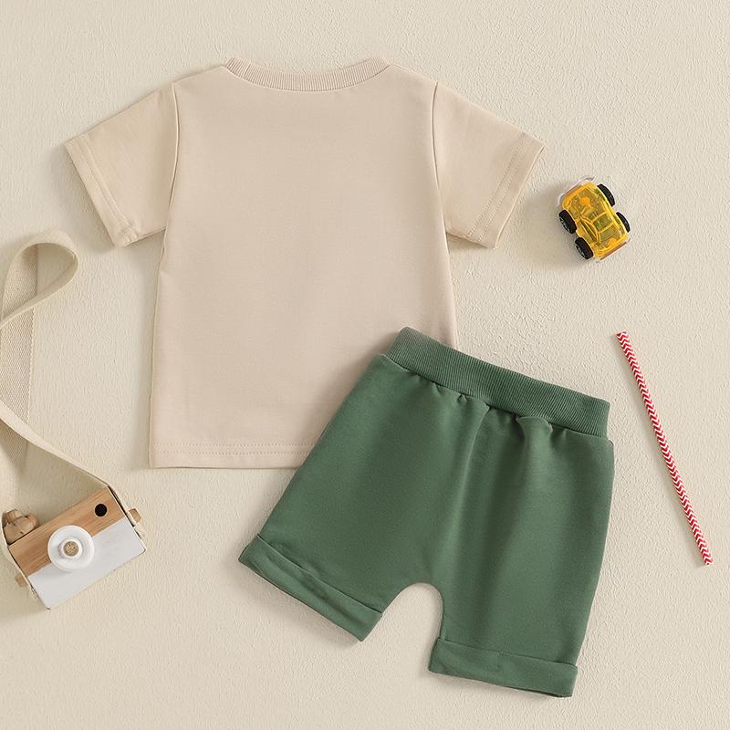 Tenues d'été pour garçons T-shirts à col rond et manches courtes brodés de camions Short à taille élastique Ensemble de 2 pièces