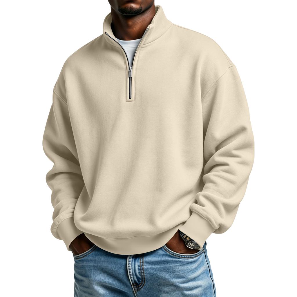 Men's Casual Half-Zip Stand Collar Sweatshirt Color Winter Long Sleeve Pullover