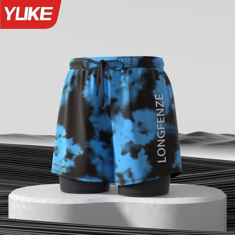 Mens Double-Layered Board Shorts Swim Trunks Beach Swimming Surfing Quick-Dry Anti-Chafe Athletic Swimwear