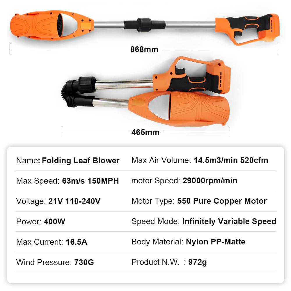 Cordless Electric Air Blower Brushless Leaf Blowers Dust Collector Foldable Garden Lawn Dust Cleaners For Makita 18V 21V Battery
