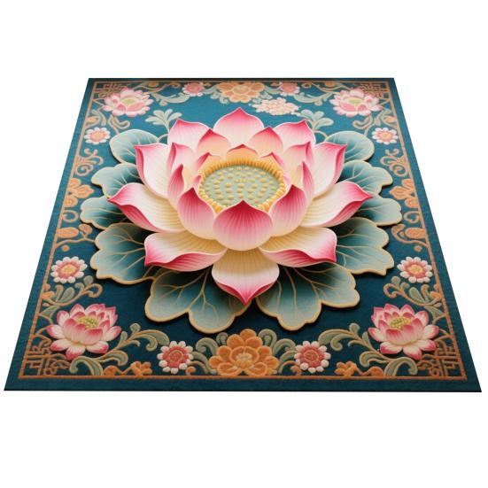Yousheng Lotus Area Rug Non-slip Washable Flower Indoor Floor Mat Chinese Style Lotus Carpet Living Room Bedroom Office Home Decoration
