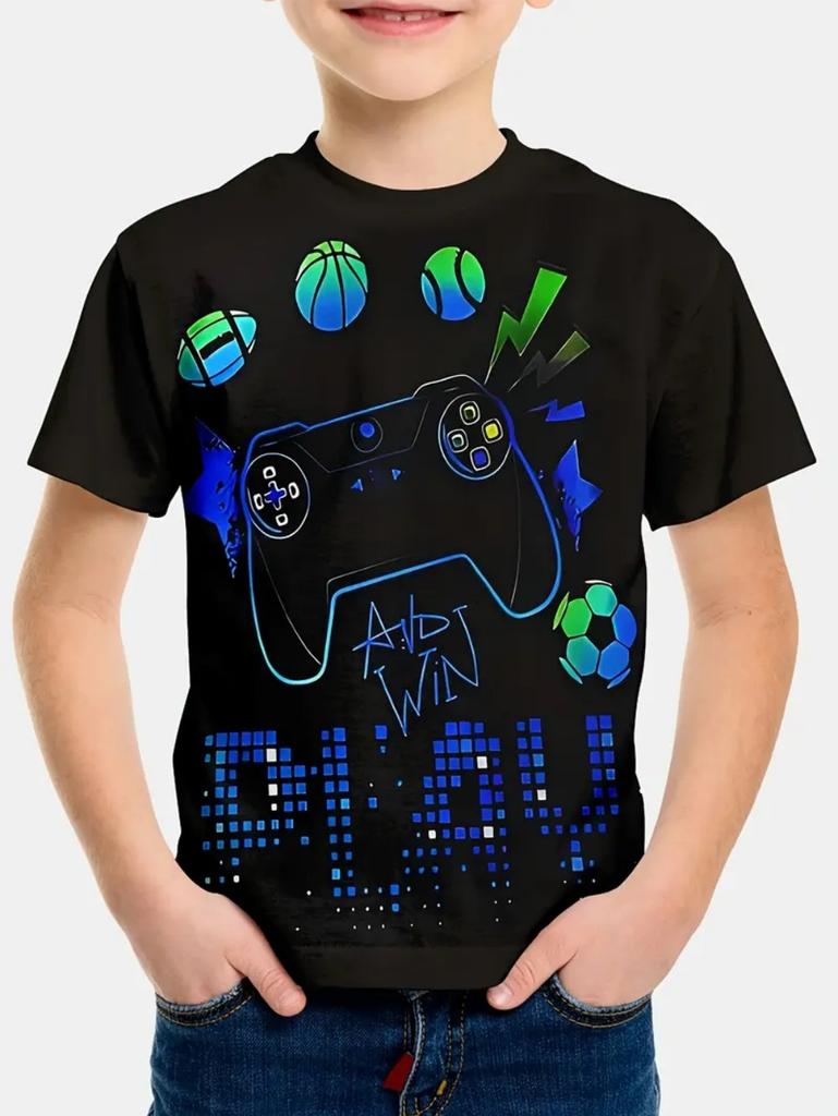 T-Shirts for Boys Short Sleeve 3D Gamepad Print Kids Summer Clothes Casual Fashion O-Neck Boys Tshirt Tops Children's Clothing