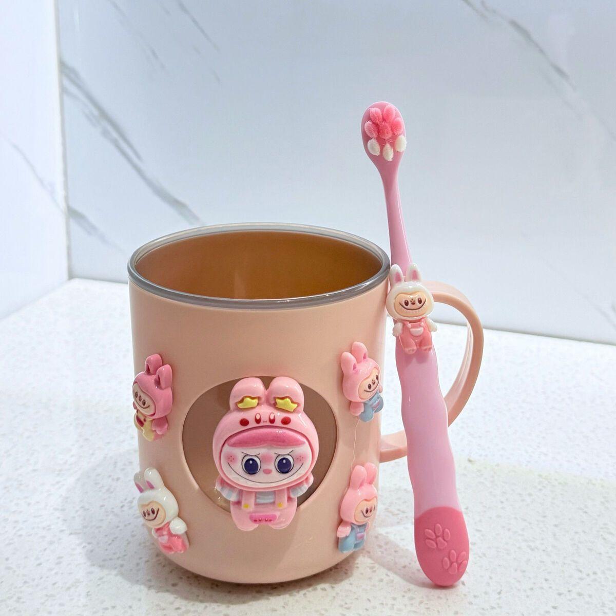 

Стакан для полоскания рта, Мультяшный стакан для чистки зубов, Милая домашняя зубная щетка, Детский набор зубочисток pink cup + toothbrush