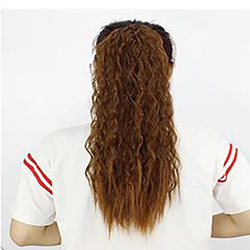 Luxuriöse Damen-Haarverlängerungen im Corn-Stigma-Stil, lange Wellen, lockiger Pferdeschwanz, Clip-On/in-Haarverlängerungen
