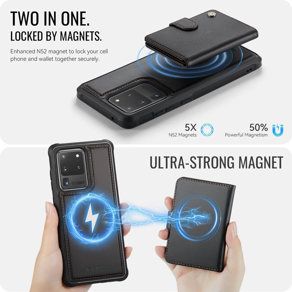 For Samsung Galaxy S20 Ultra Case JEEHOOD J09 RFID Blocking Card Holder Leather Back Phone Cover Magnetic Case