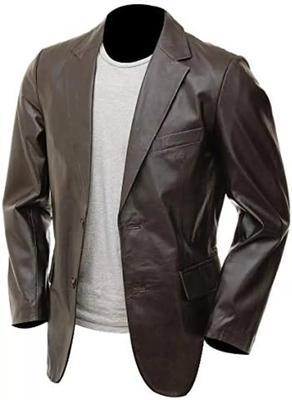 Blazer de cuero genuino nuevo, formal y elegante para hombre de negocios, de piel de cordero marrón, hecho a mano