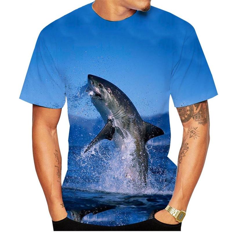 T-shirt Squalo Horror Abbigliamento Uomo Magliette Girocollo Stampate 3D Animale Marino Vacanza All'aperto in Spiaggia Magliette Casual Street