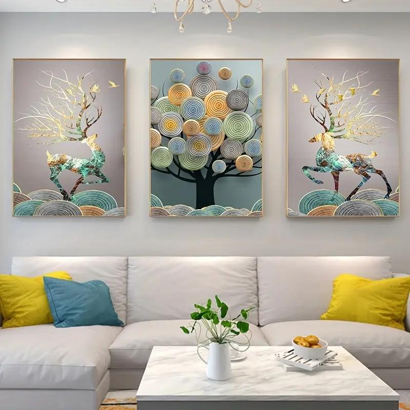 3pcs Abstract Poster Chinese Feng Shui Golden Rich Tree Print Wall Art Canvas Painting Art for Living Room Cuadros Decoration