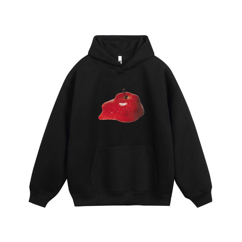 

Men s American Retro Apple Print Pullover Hoodie for Men and Women, Spring and Autumn Casual Versatile Loose Lazy Top Black XL