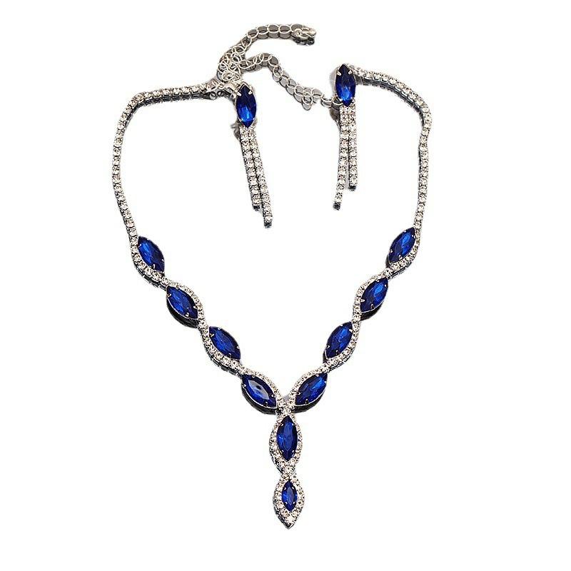 Luksusowy kryształowy diamentowy naszyjnik kolczyki dwuczęściowy zestaw Party Dress kobiety akcesoria naszyjnikowe biżuteria