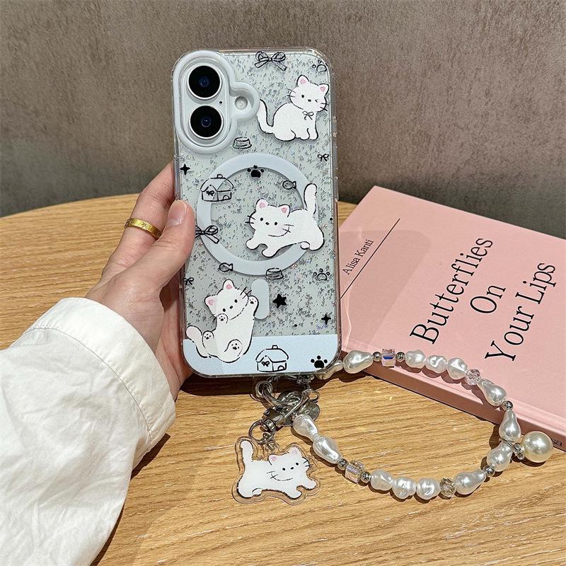 KT Cartoon Glitter Magnetic Phone Case for iPhone 17 Pro Max, 16 Pro, 15 Pro