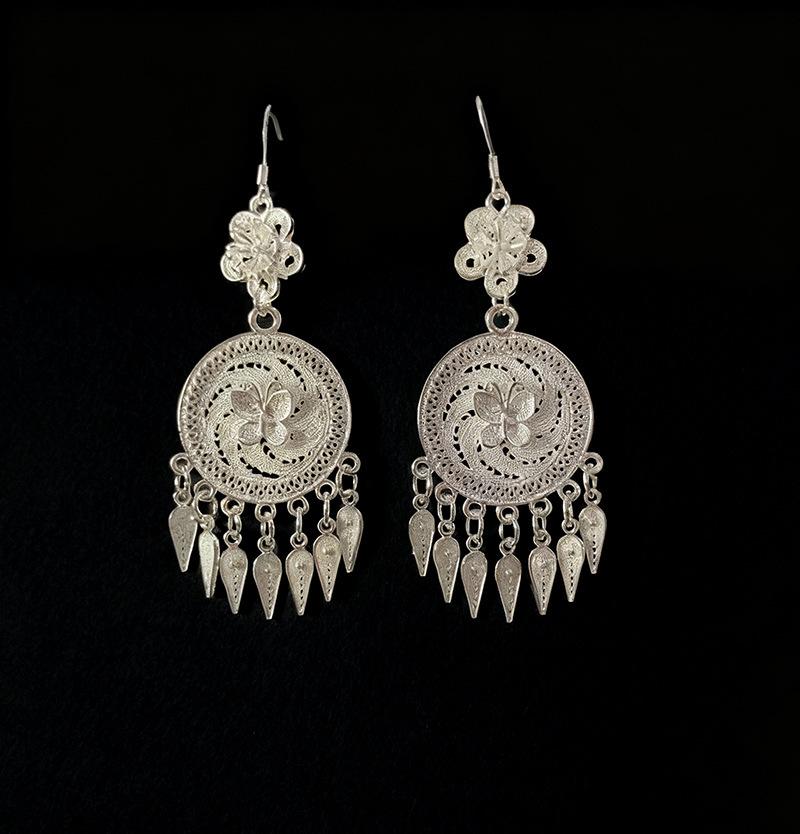 Ethnic style earrings Alloy silver-plated Miao ethnic minority Dong Yi earrings Earrings