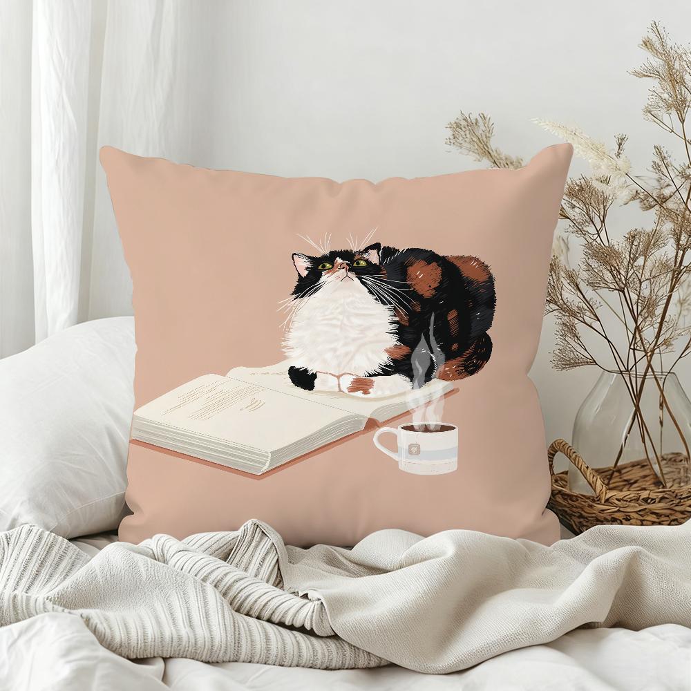 Cat Is Leisure Life Pillow Case Sofa Living Room Bedroom Headboard Backrest Square Cushion Nap Time