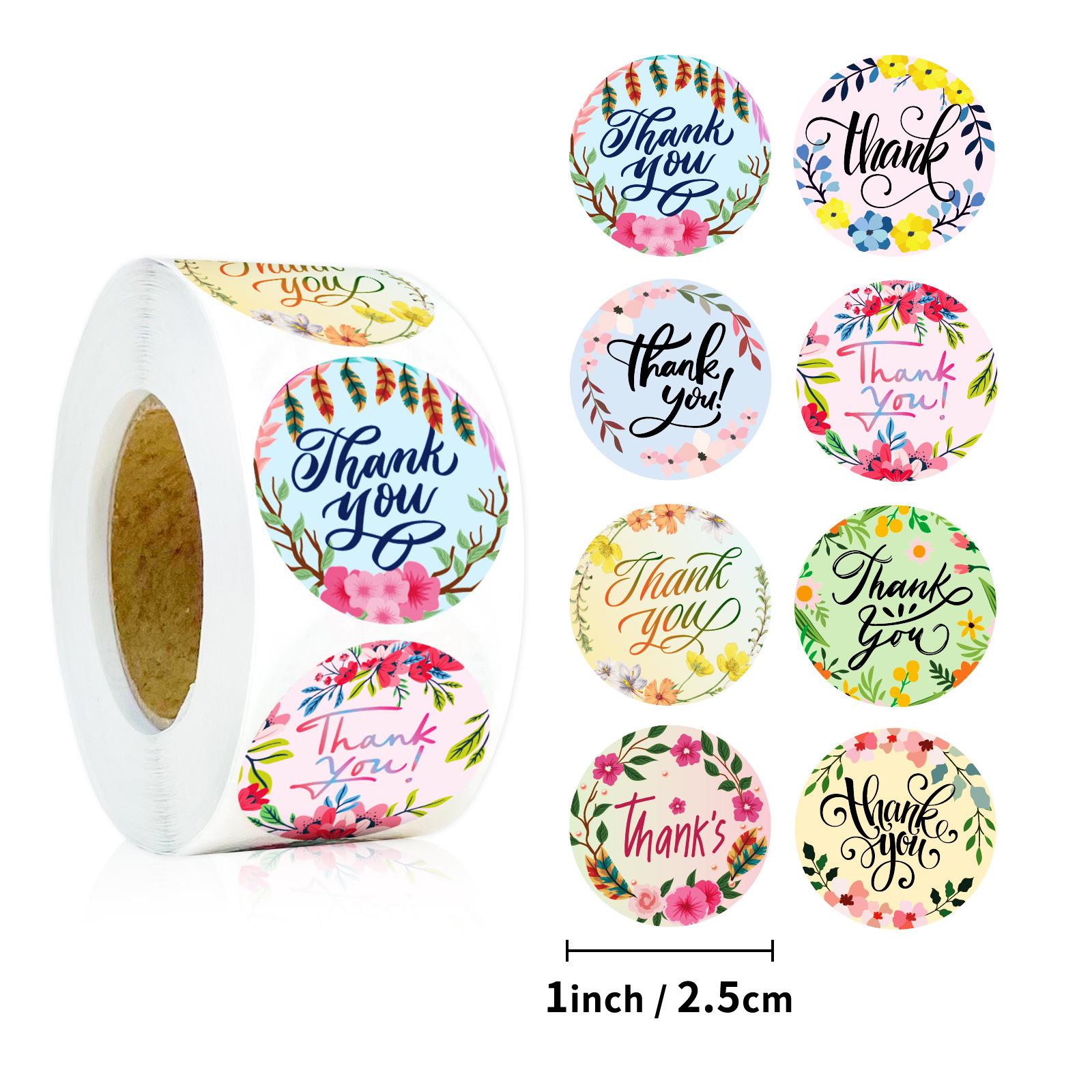 

500 Sheets/Roll English Thank You Sticker Roll Sticker Material Decorative Material Cute Sealing Sticker